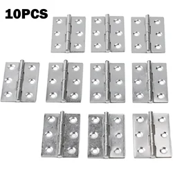 10pcs  Door-Hinge Stainless Steel Flat Hinges Door Connector Drawer 6 Mounting Holes For Various Wooden Doors Entrance Doors