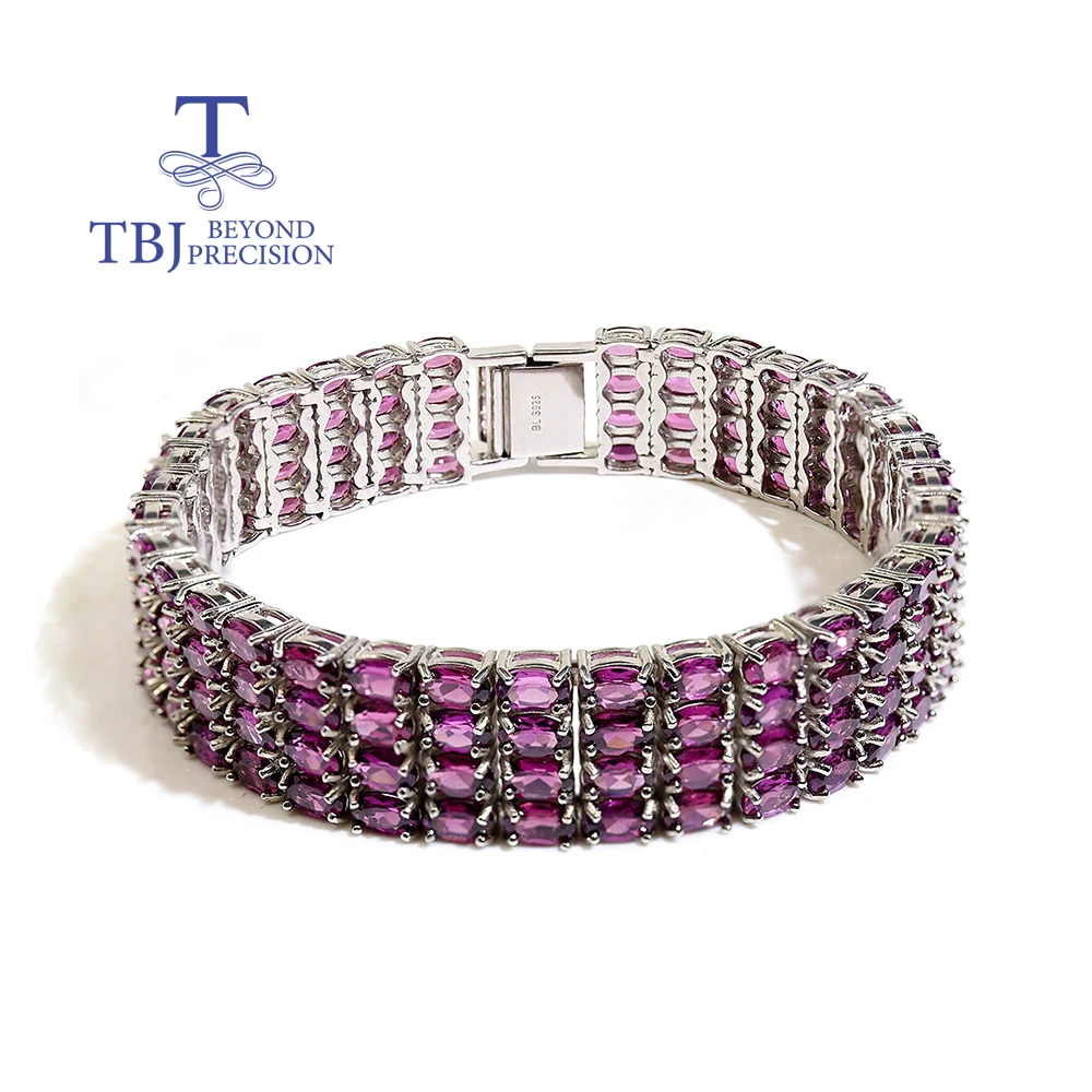 Luxury Natural oval 3*5mm Rhodolite Garnet Big bracelet 925 Sterling Silver fine Jewelry for Women's Engagement anniversary gift