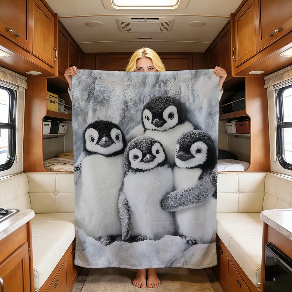 Kawaii Funny Art Penguin Family Soft Warm Plush Blanket For Dorm Sofa Living Room Pet Hogar Bedroom Gift Nap Home Flannel