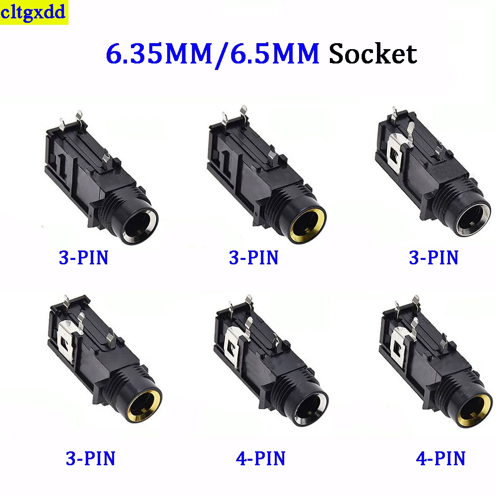 5-10piceDIY 6.35mm/6.5mm gold-plated jack 3P/4P stereo dual channel microphone socket audio straight through jack connector