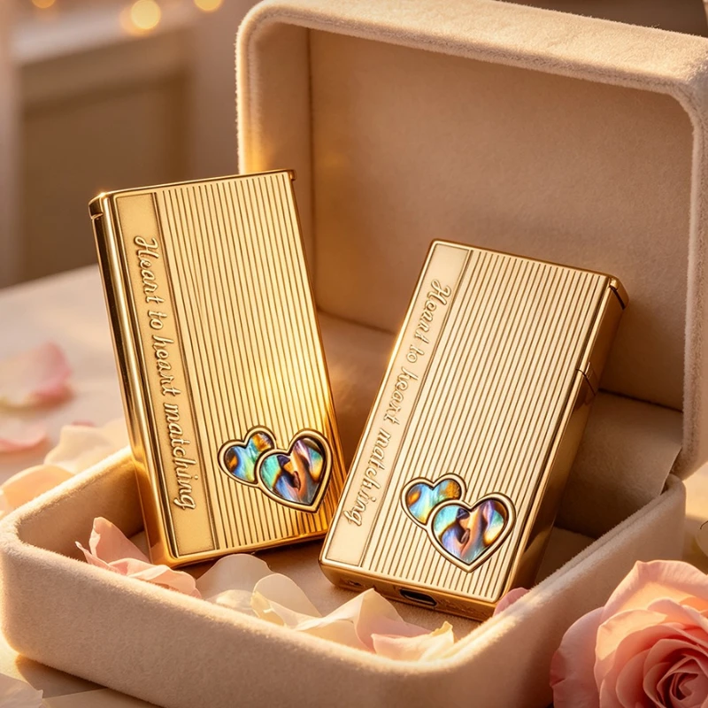 ZORRO Z753 Retro Double‑Heart Color Shell Special‑Shaped Kerosine Lighter, Ultra‑Thin Brass Lighter, Premium Gift