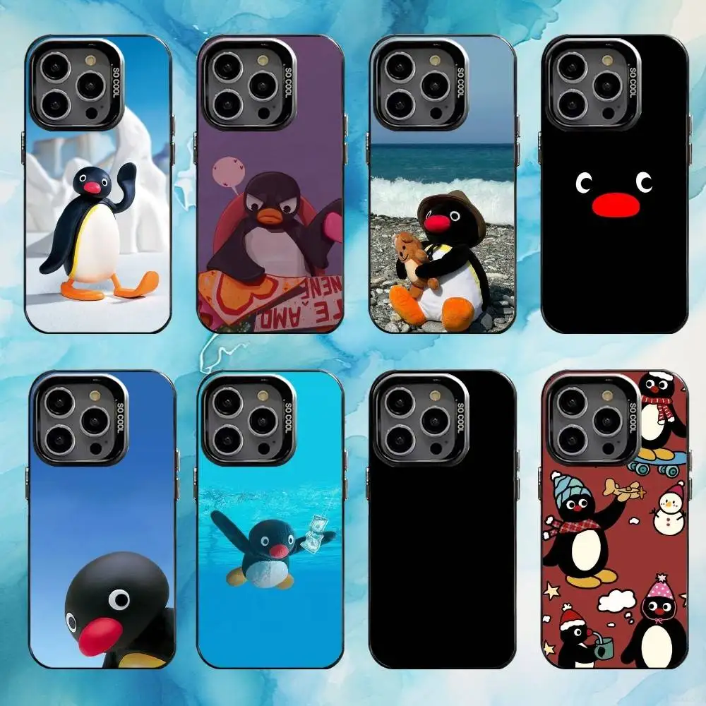 

Happy P-Pingu Penguin Funny Phone Case For iPhone17,16,15,14,13,12,11 Plus,Pro Max Black Candy silver phone case