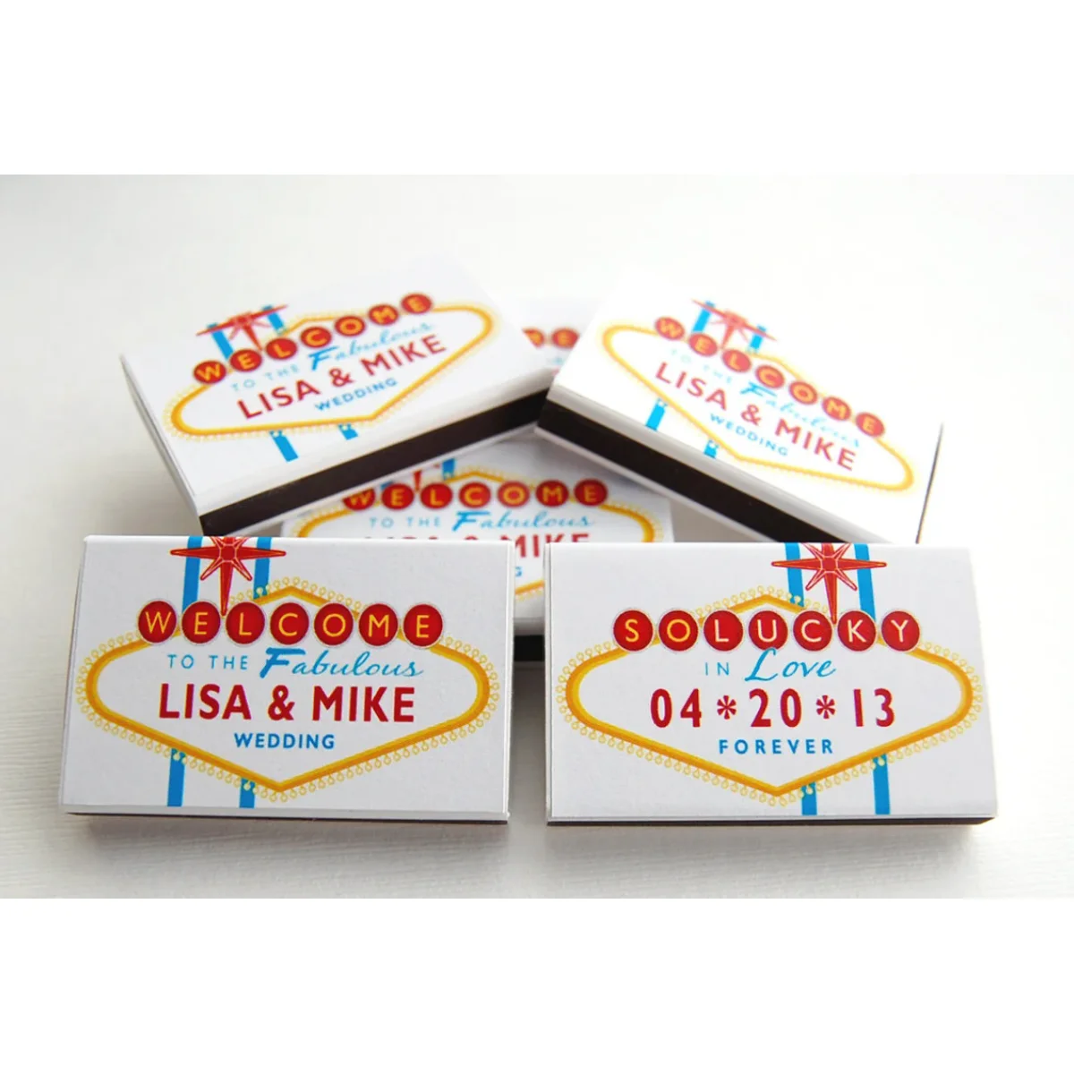 Wedding matchbox favors, personalized birthday anniversary celebration -- Push your luck with Vegas Lites