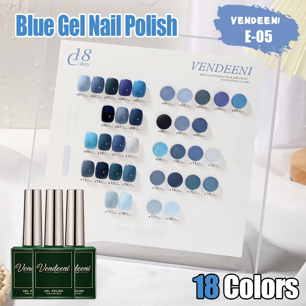 

Vendeeni 18 Color Grey Cyan Blue Gel Nail Polish Cool Color Nail Art Gel Lacquer Semi Permanent UV LED Soak Off Gel Varnish 15ml