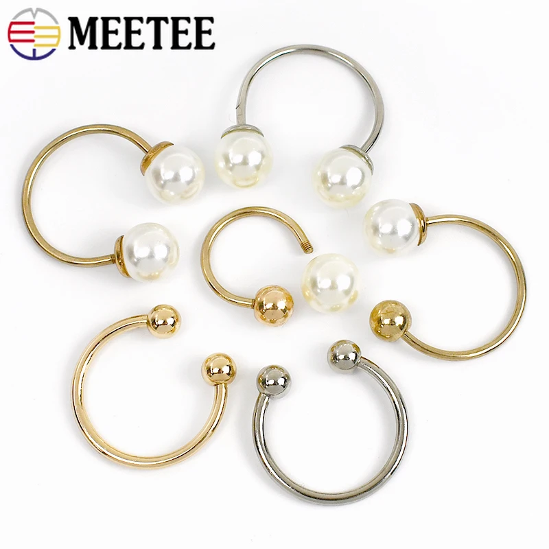 5/10Pc Metal U Ring Button Pearl Decoration Detachable Screw Buckle for Swimwear Clothes Hat Jacket Buttons Sewing Accessories