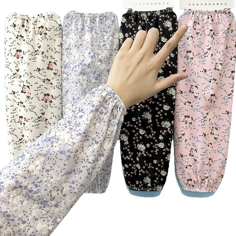 女性用夏用花柄プリントルーズフィット日焼け防止アームスリーブ（2枚セット）-–-農作業、サイクリング用アイスシルクアームスリーブ