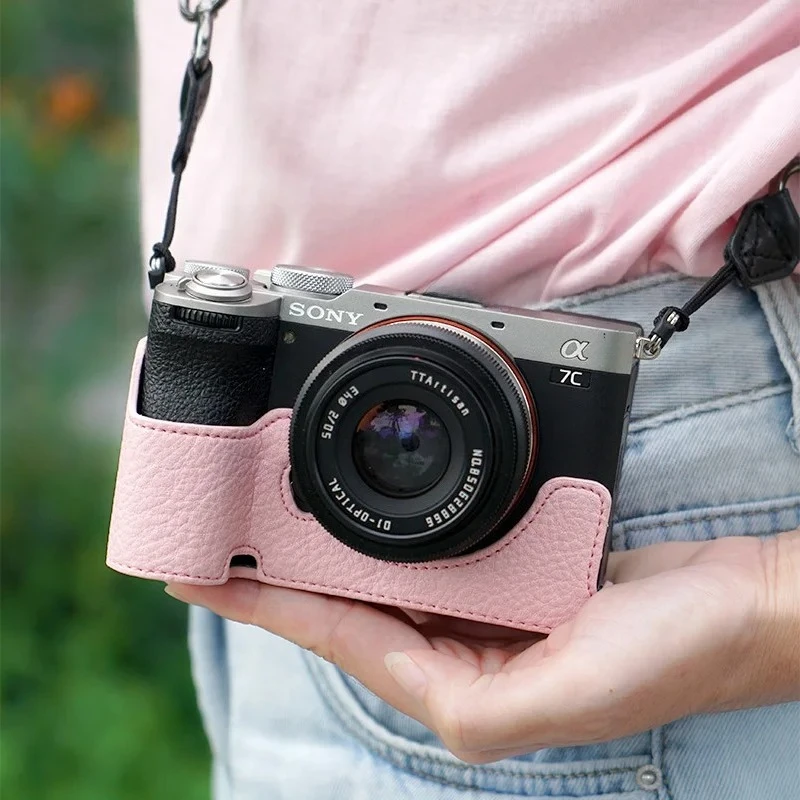 Camera Base for Sony A7CII A7C2 A7C MarkII A7CR Camera Cover Baseplate Protector Half Case with Shoulder Neck Strap Pouch Bag