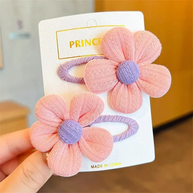 2pcs Cute Cartoon Flower Hair Clips - Non-Crease Snap Barrettes for Women and Girls