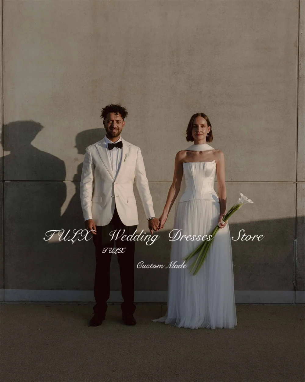 TULX elegante vestido De novia línea A sin tirantes satén tul con gradas Robe De Mariée mujeres Simple hasta el suelo vestidos De novia personalizados