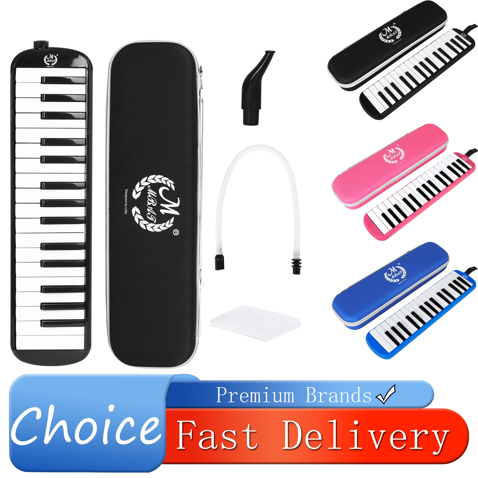 MBAT 32 Keys Melodica with EVA Storage Case Double Playing Mouthpieces Wind Instrument for School Music Class Beginner Student