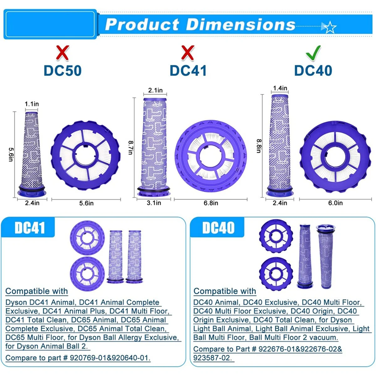 

Vacuum Cleaner Accessories DC40 Replacement Roller Brush Filter For DC40 Multi Floor Animal,Light/Slim