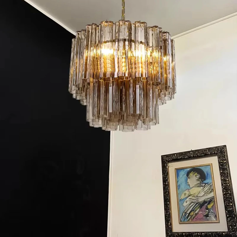 Luxury Nordic Circular LED Smoke Gray Glass Pendant Chandelier Living Room Dining Room Corridor Indoor Home Decoration Fixtures