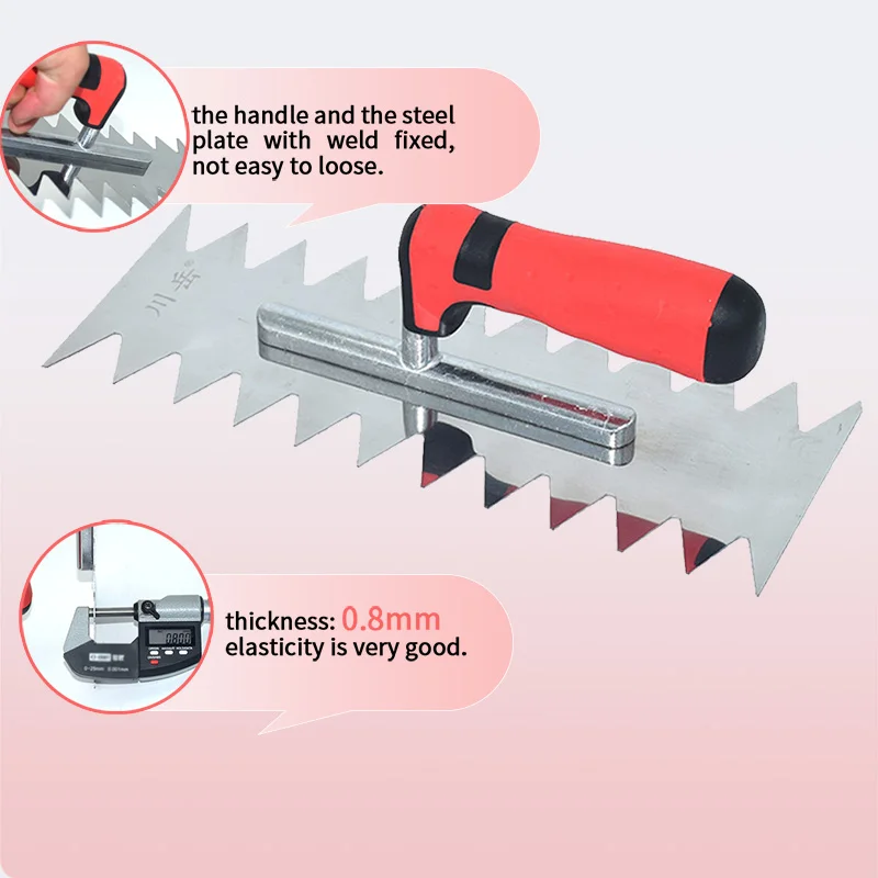 Plastering Trowel Two Side Sharp Teeth Pull Slot Attach Tile Stainless Steel blade 25mm Teeth Scraper Putty Knife Wall Spatula