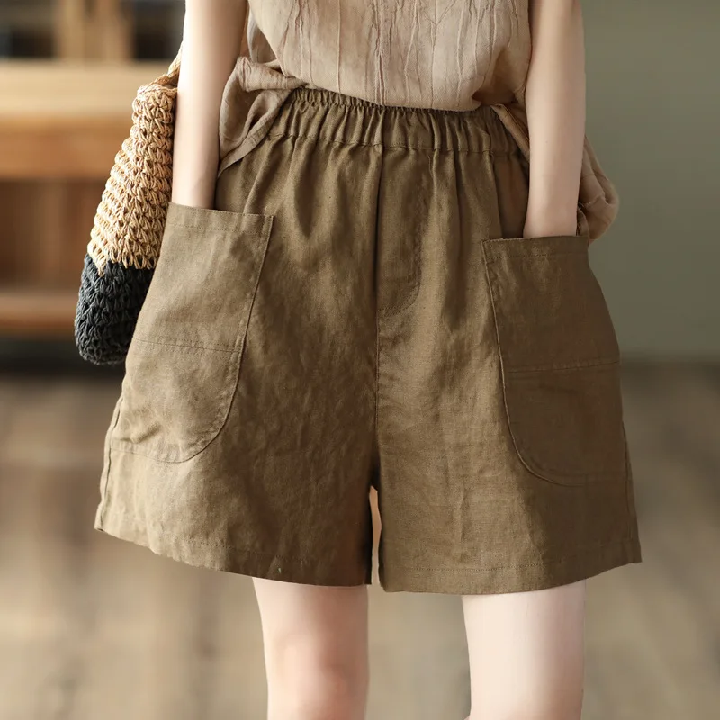 Summer Fashion Linen Shorts Women Good Quality Thin Breathable Good Quality Elastic Waist Solid Color Simple Basic Short Pants