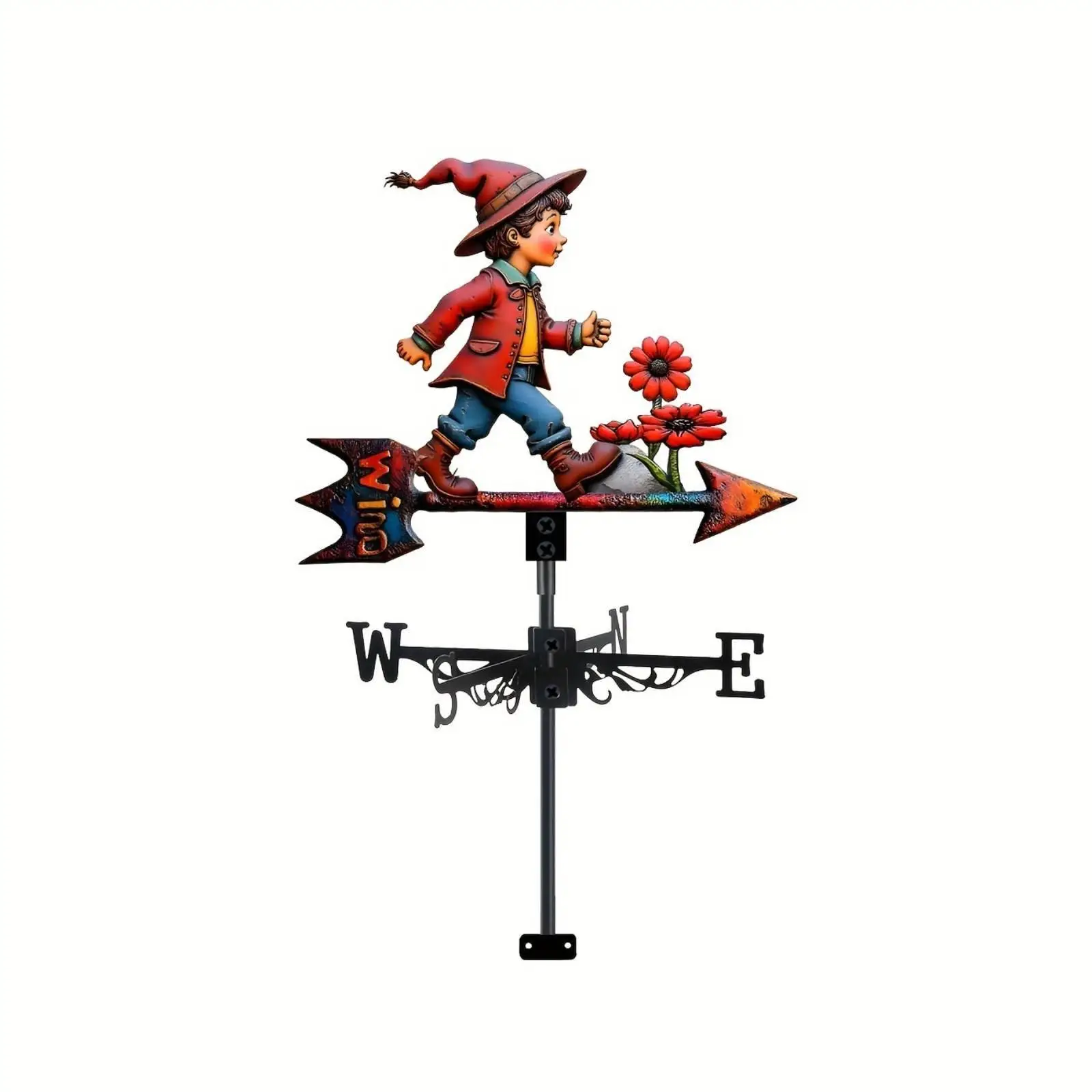Small Weather Vane Metal Wind Direction Indicator Iron Weathervane Garden Art Ornament for Outdoor Roof