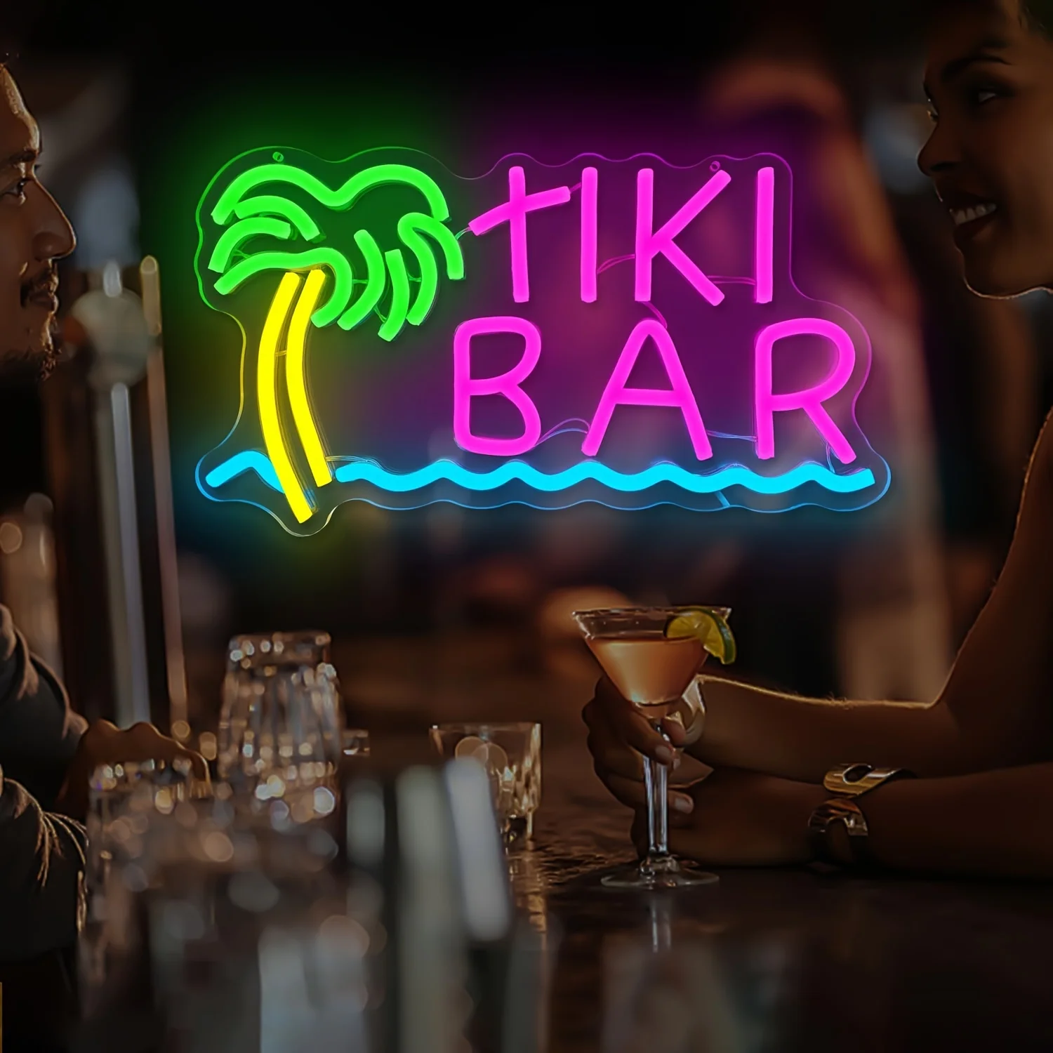 Neon Tiki Bar 1pc do dekoracji ścian, Neon Neon LED z możliwością przyciemniania, zapala się Neon do wnętrz i dekoracja zewnętrzna