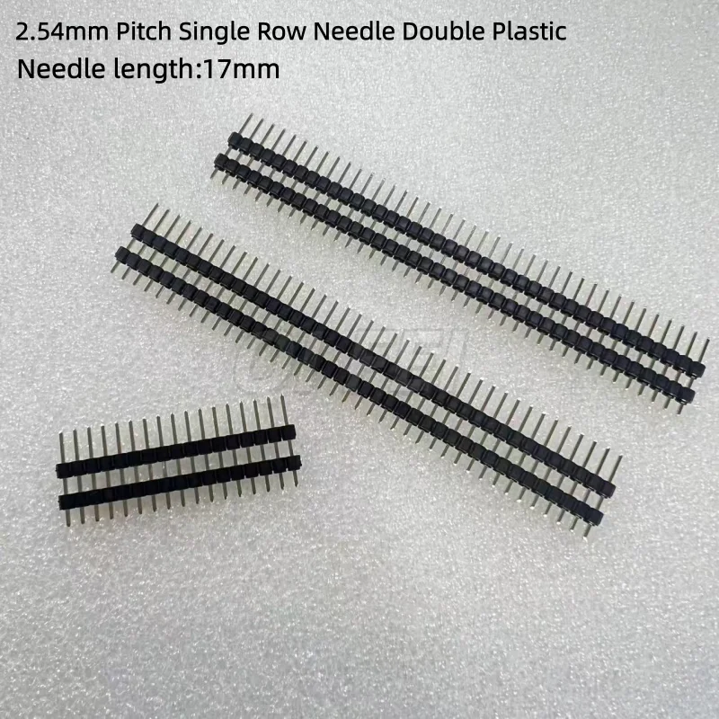 20PCS 2.54mm Single Row Male Straight Needle Double Plastic Long 17mm 1*40 Pin 1x3/4/6/7/8/9/10/12/17/20/40P PCB Board Connector