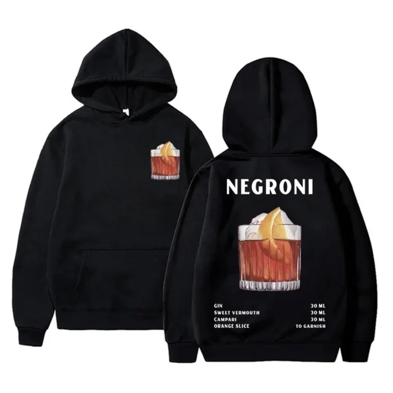 

Negroni Cocktail List Organic Graphic Hoodie Men Women's Fashion Vintage Oversized Sweatshirt Tops Unisex Casual Cotton Hoodies