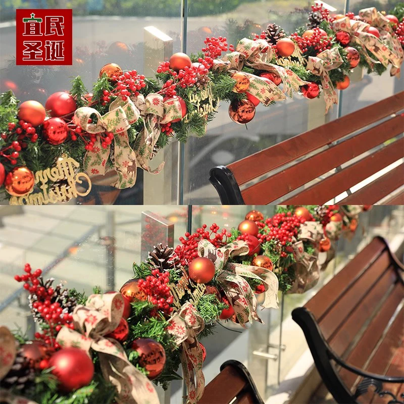 

2024 new Christmas rattan wreath door hanging Christmas decoration scene arrangement door staircase handrail bag railing