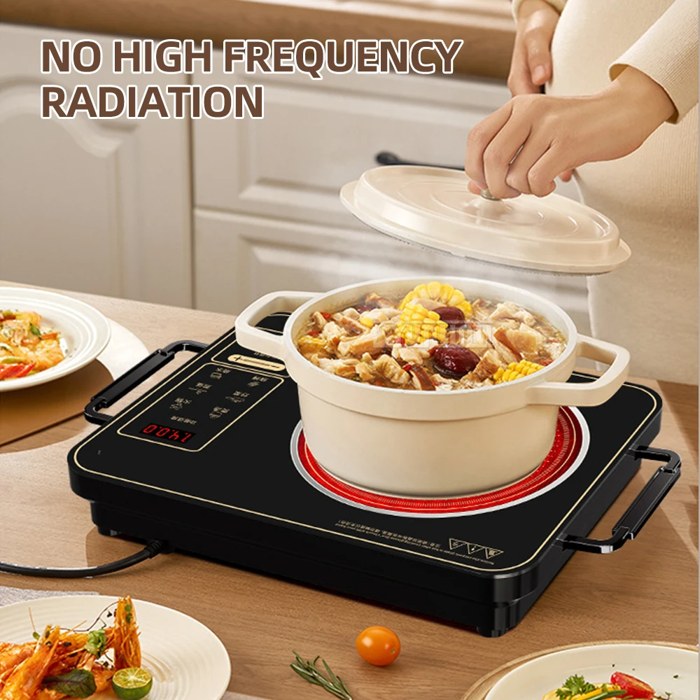 Fogão elétrico de cerâmica 2200W doméstico, fogão de indução para fritar, economia de energia multifuncional