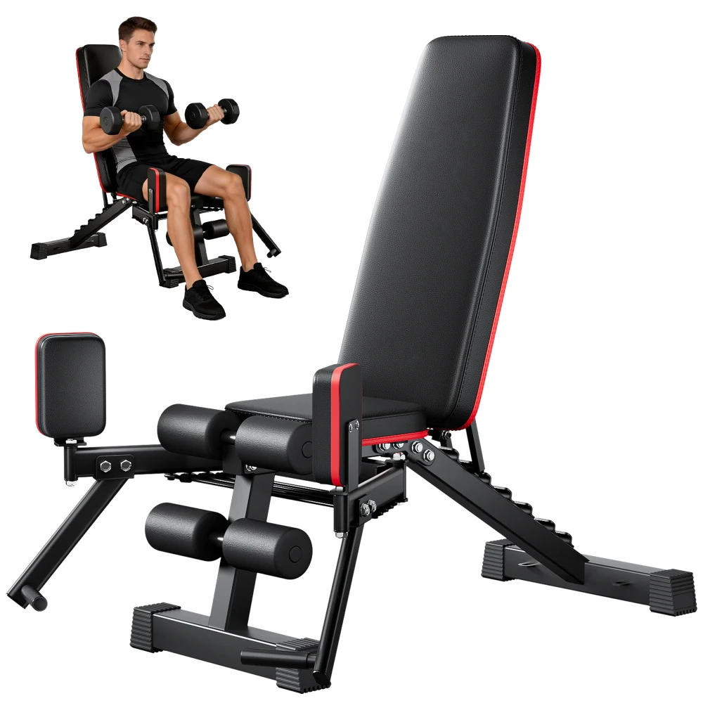 2-in-1 Weight Bench for Home Gym with Hip Abduction Training Function Elastic Resistance Rope System Strength Training Equipment for Home Workout