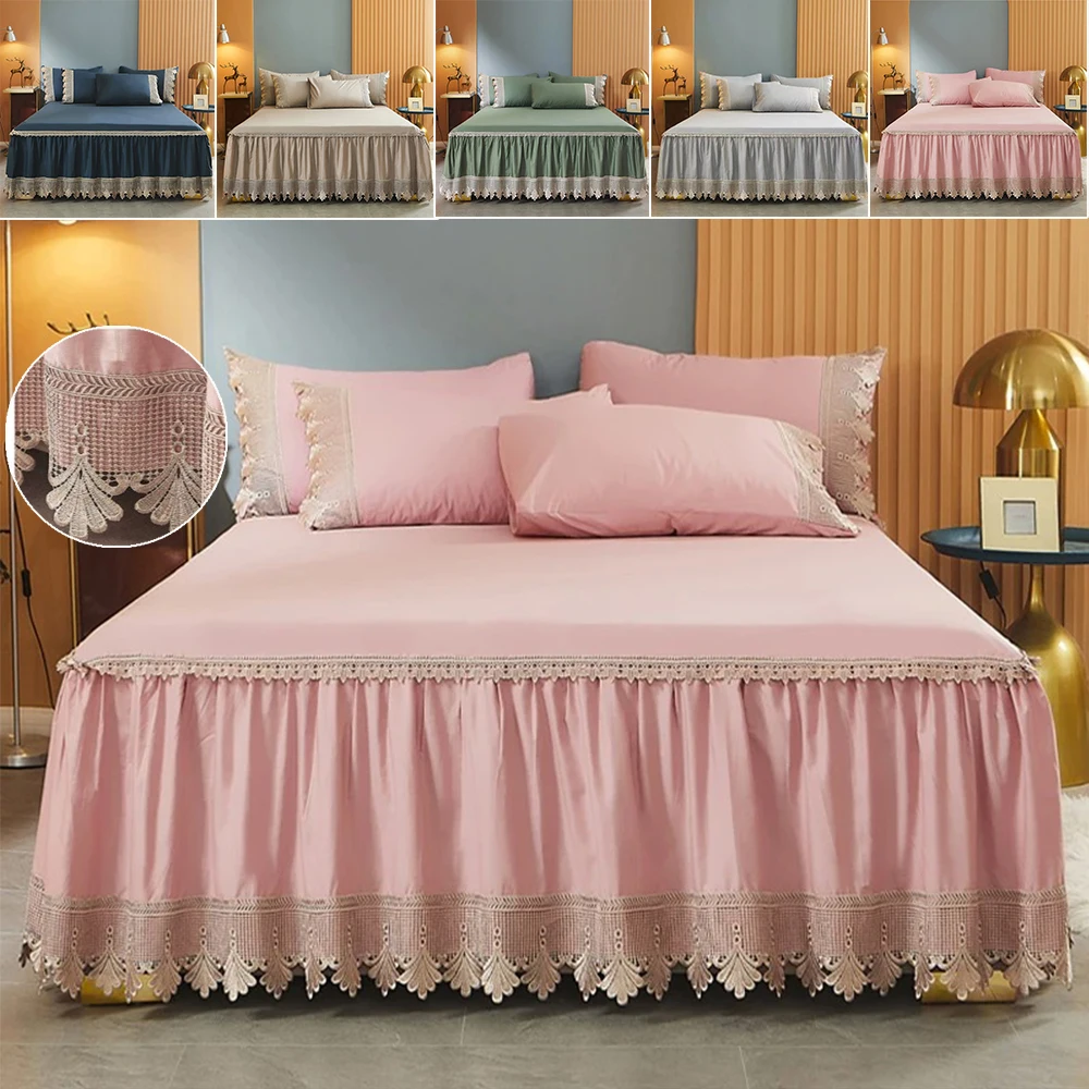 

Simple SolidColor Princess Bedspread Single Piece Lace Edge Simmons Protective Cover Household Dustproof Bed Covers BedroomDecor