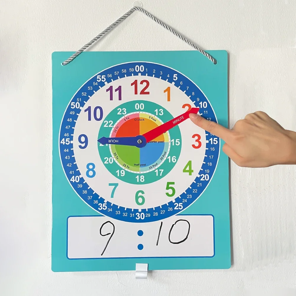 Montessori scrivibile cancellabile a secco Insegnamento del tempo di ritenzione Matematica Giocattoli Orologio dimostrativo per la scuola primaria
