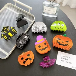 New Acrylic Acetate Fashion Gothic Vintage Ghost Pumpkin Spider Skull Hairpin Halloween Hair Clip for Women Girls