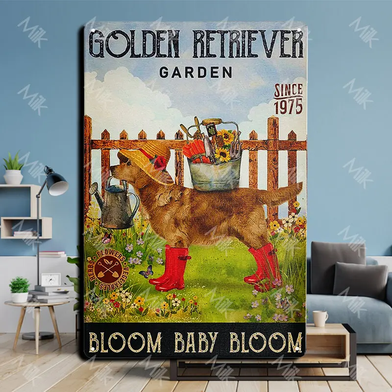 Retro Golden Retriever Dog Metal Tin Sign Plates for Pet Shop Living Room Kitchen Home Garden Bar Club Pub Cinema Wall Decor