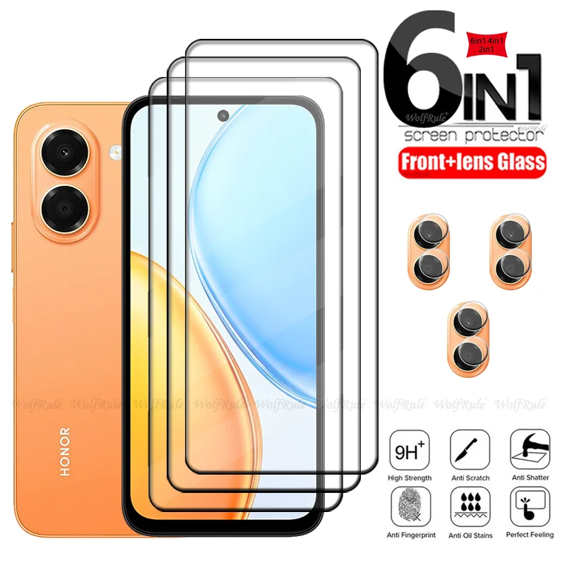 

6-in-1 For Honor X7e Glass Huawei Honor X7e Tempered Glass 9H Protective Full Cover Glue Screen Protector Honor X7e Lens Glass