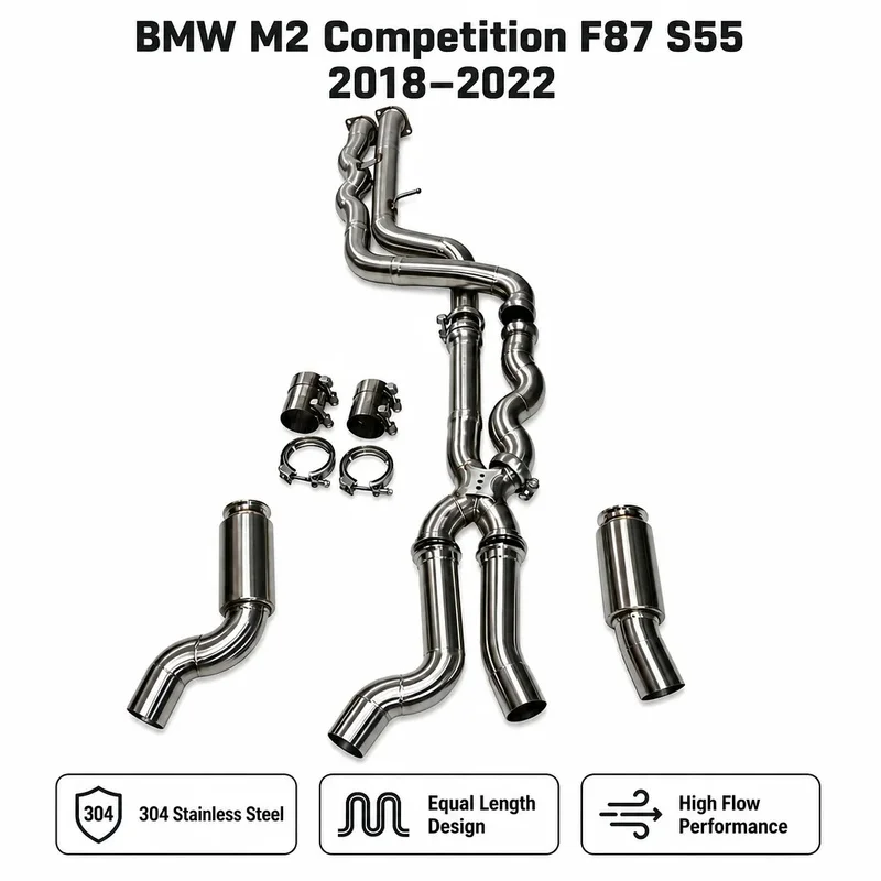 Equal Length 304 Stainless Steel Mid Pipe for BMW M2 Competition F87 S55 3.0T 2018-2022 Resonator Racing Upgrade