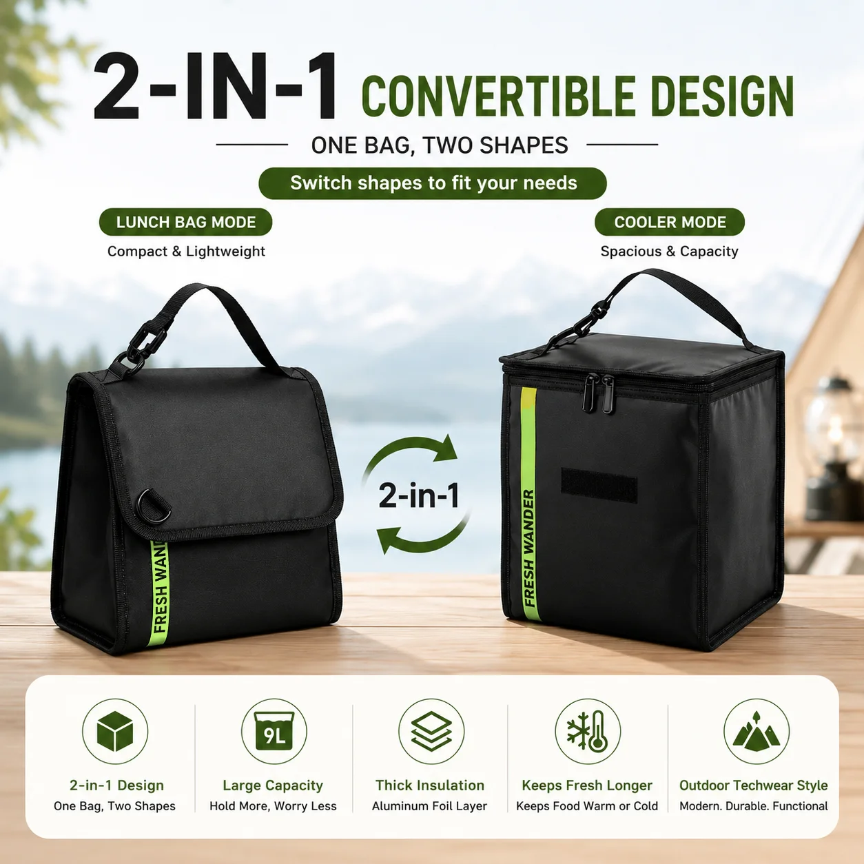 Deformable handheld lunch box bag with aluminum film for cold insulation, camping, picnic, and lunch preservation