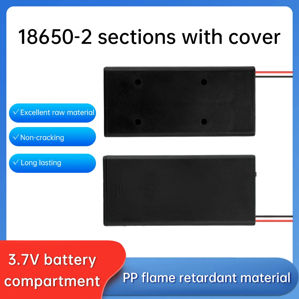 Portabatteria 18650 a 2 slot Connessione parallela Scatola batteria 18650 da 3,7 V con cavi Coperchio posteriore interruttore ON/OFF