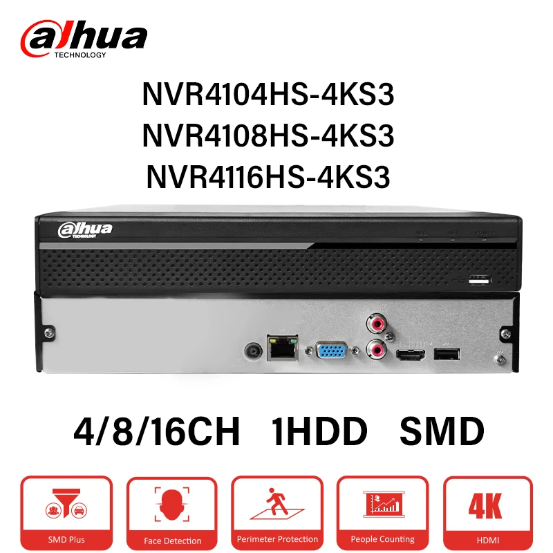 Dahua Original MultiLang 4K NVR 4/8/16 Canales Grabador de Video Sistema CCTV para Hogar/Tienda NVR4104HS-4KS3 NVR4108HS-4KS3 NVR4116HS-4KS3