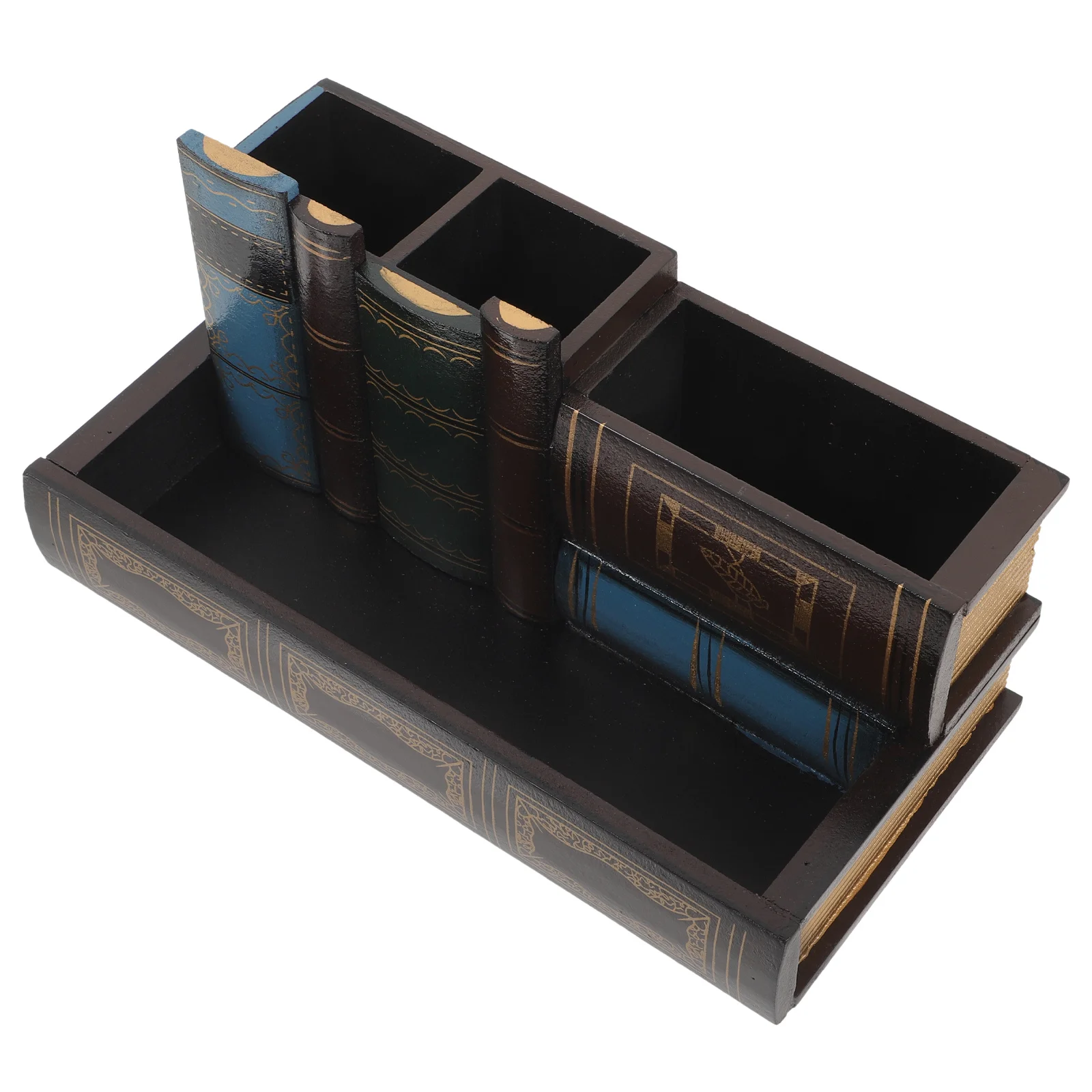 

Wooden Book-Look Pen Holder Container with Compact Design for Office Home Study Room Desktop Organization and Decoration