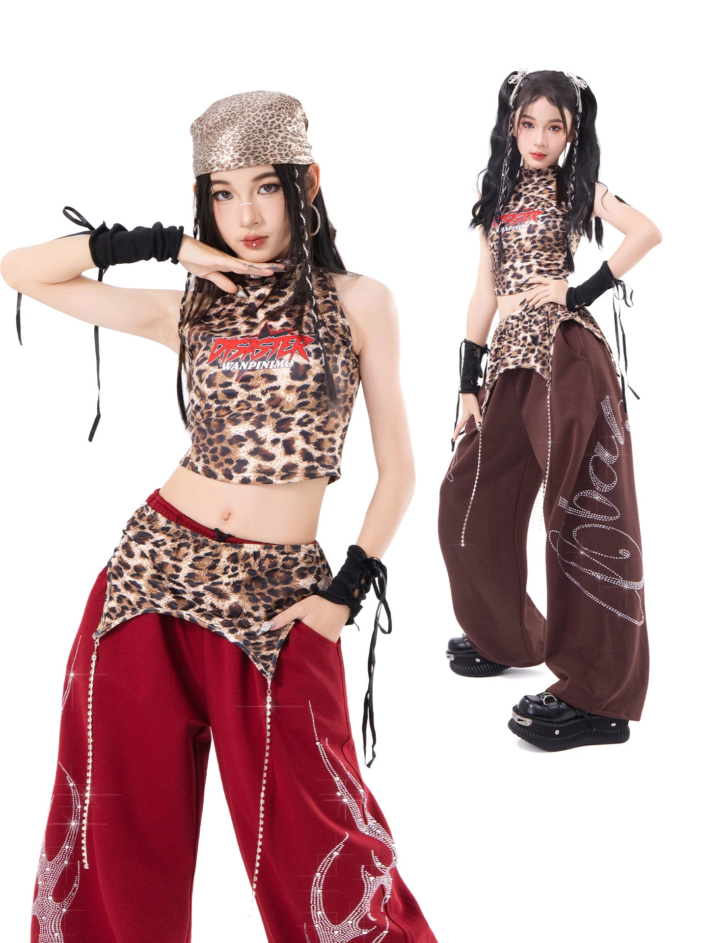

2026 Ballroom Hip Hop Dance Costumes For Girls Leopard Vest Cargo Pants Streetwear Fashion Jazz Performance Stage Wear DQS22970