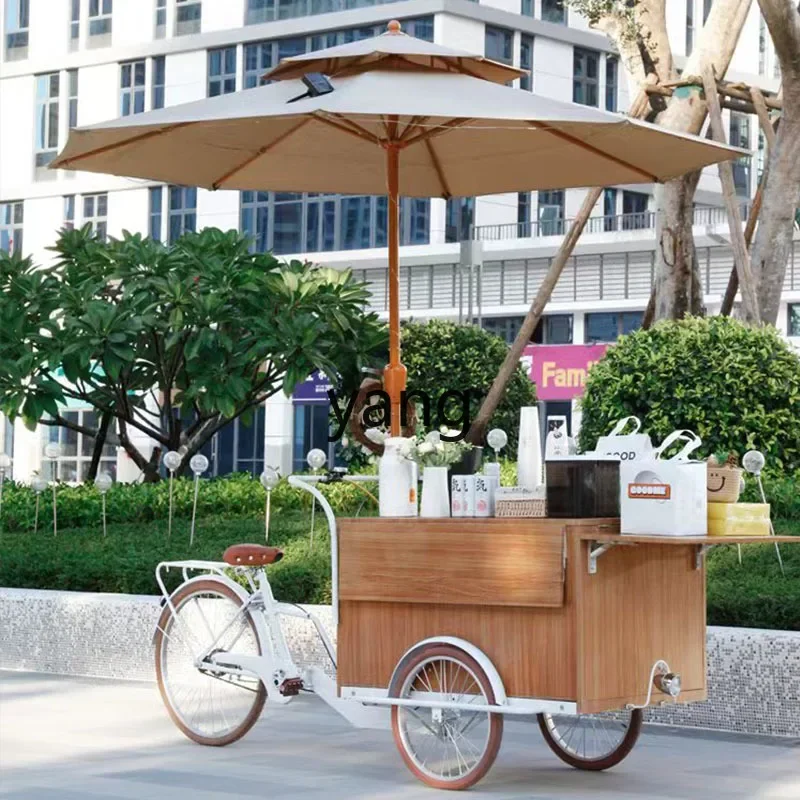 YJQ scenic food truck mobile dining car stall shopping mall outdoor promotion solid wood grain three-wheeled snack truck