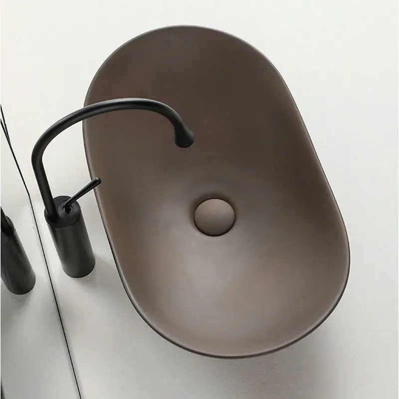 

Colored matte washbasin, oval ceramic countertop basin, household bathroom washbasin, balcony washbasin GN137DE