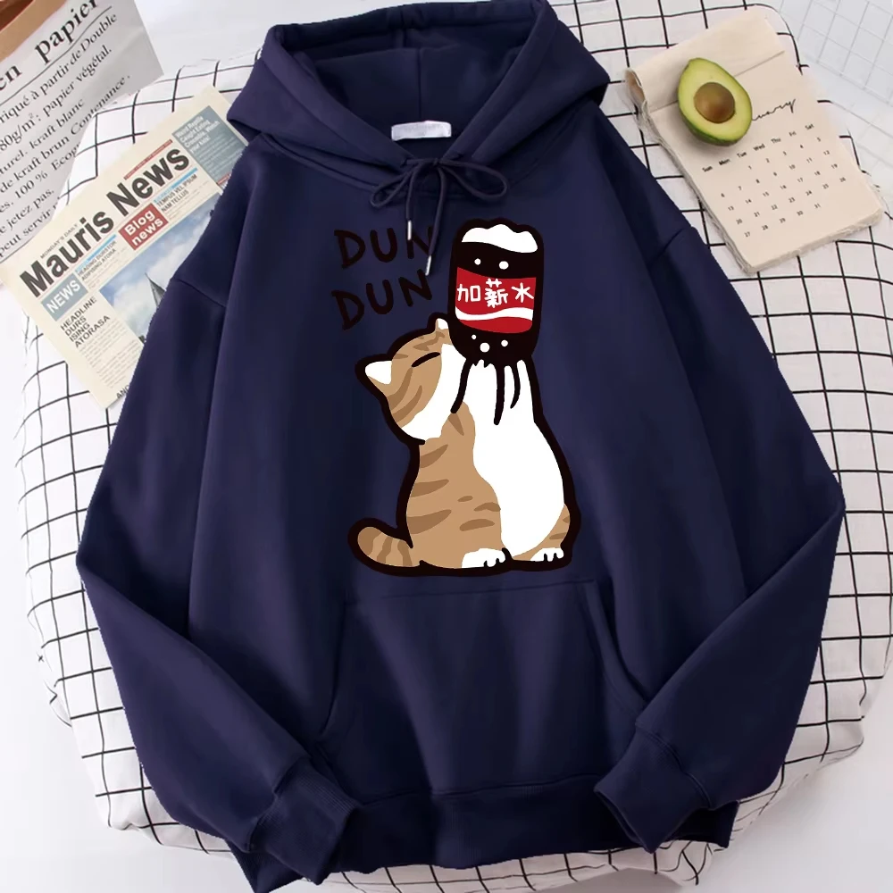 Cartoon Cat Drink Salary Increase Beverages Mens Hooded Jacket Casual Cartoon Hoodies Pleasure Sweatshirts Home Harajuku Tops