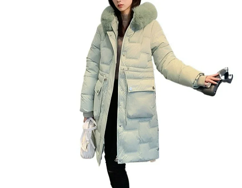 

Winter 2026 New Down and Cotton Jacket for Women Medium To Long Length Waist Cinching Jacket Thickened