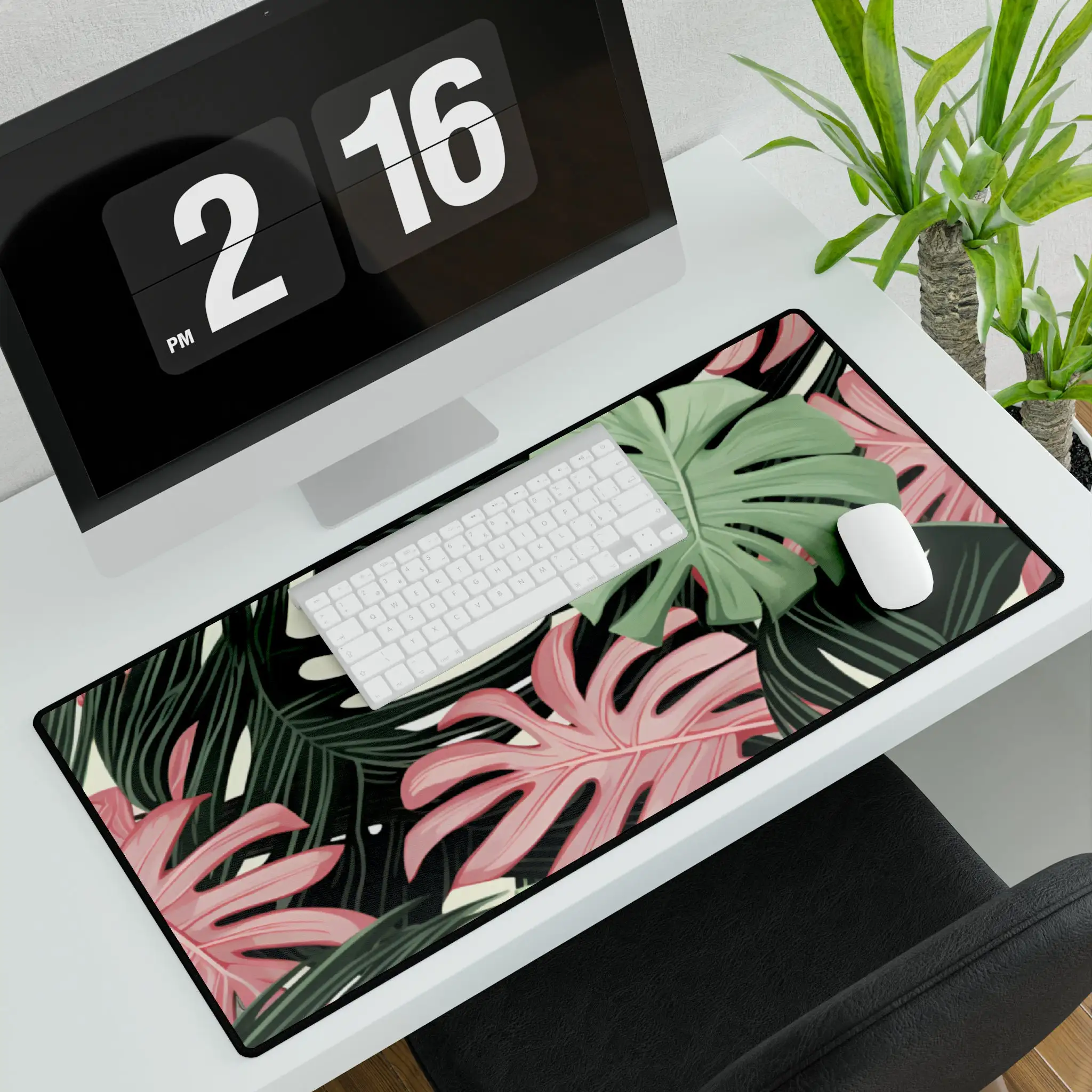 Эстетический игровой коврик для мыши Monstera Leaf, удобный для игрового украшения рабочего стола для девочек, милый настольный коврик, уникальный настольный аксессуар