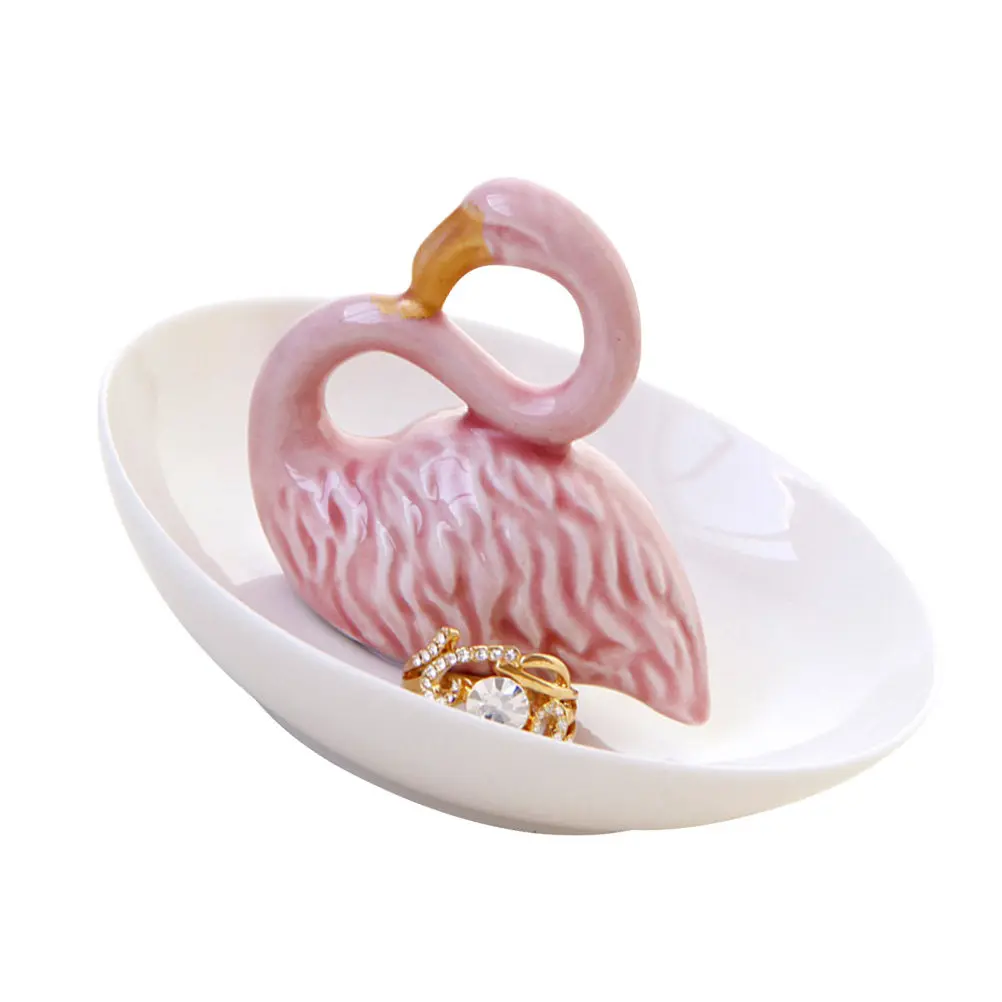 

Ceramic Flamingo Jewelry Dish Stylish Trinket Tray for Earrings Necklaces Rings Storage Decorative Jewelry Plate Home Bathroom