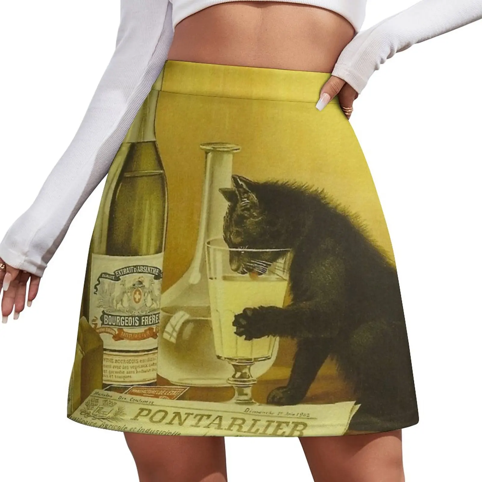 

Retro French Poster Absinthe Bourgeois Mini Skirt elegant dresses for women korean women's clothes skirt sets