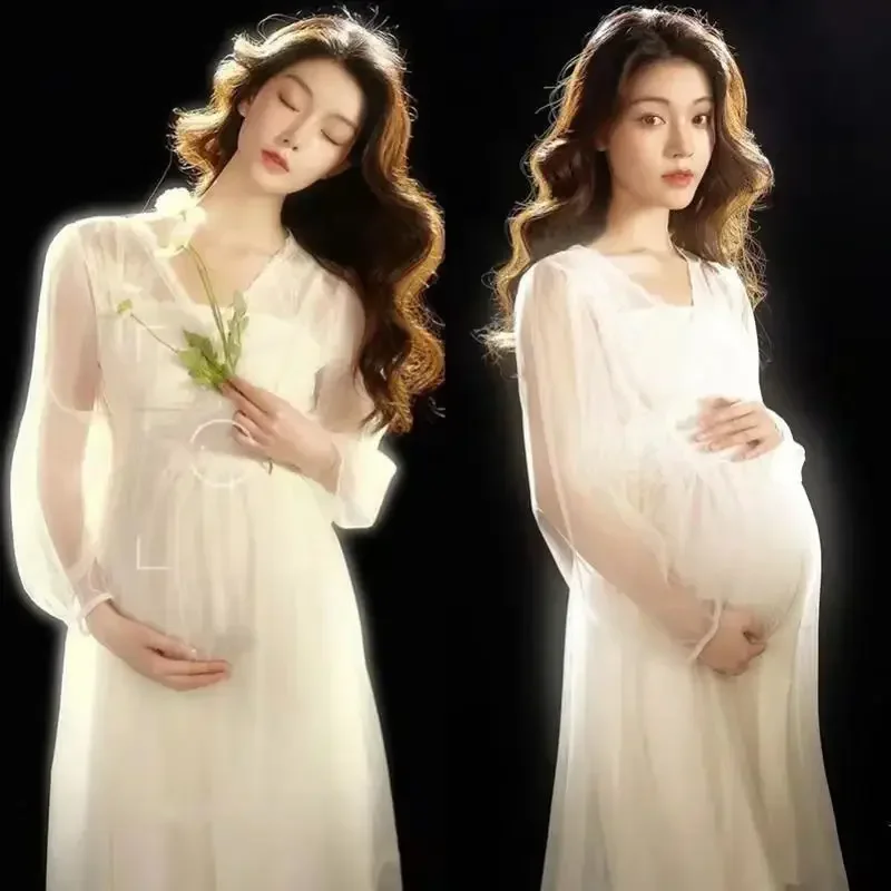 Korean version the tail dress Maternity Photography Props Pregnancy Dress Photography maxi dress For Photo Shoot Pregnant Women