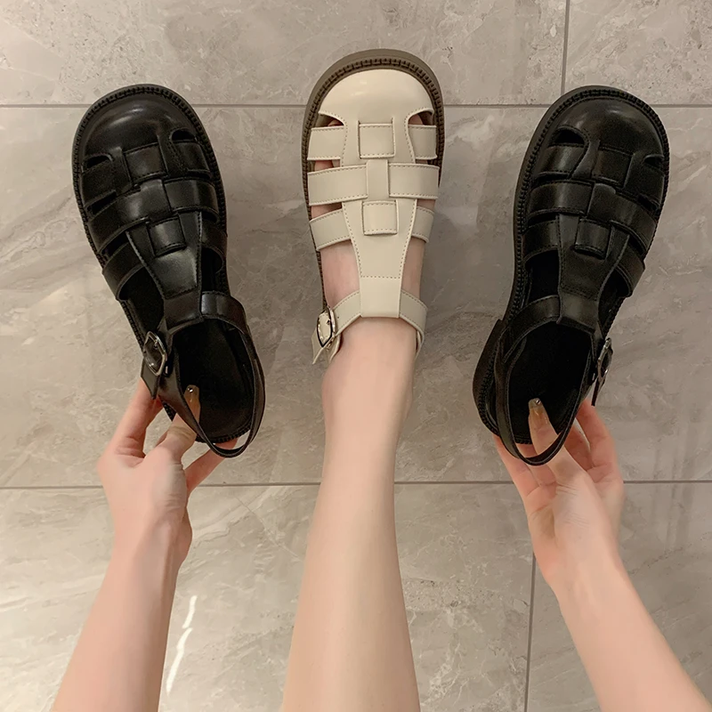 Women Sandals Retro Luxury Roman Sandals Casual Buckle Strap Summer Shoes Thick Heel Women Shoes