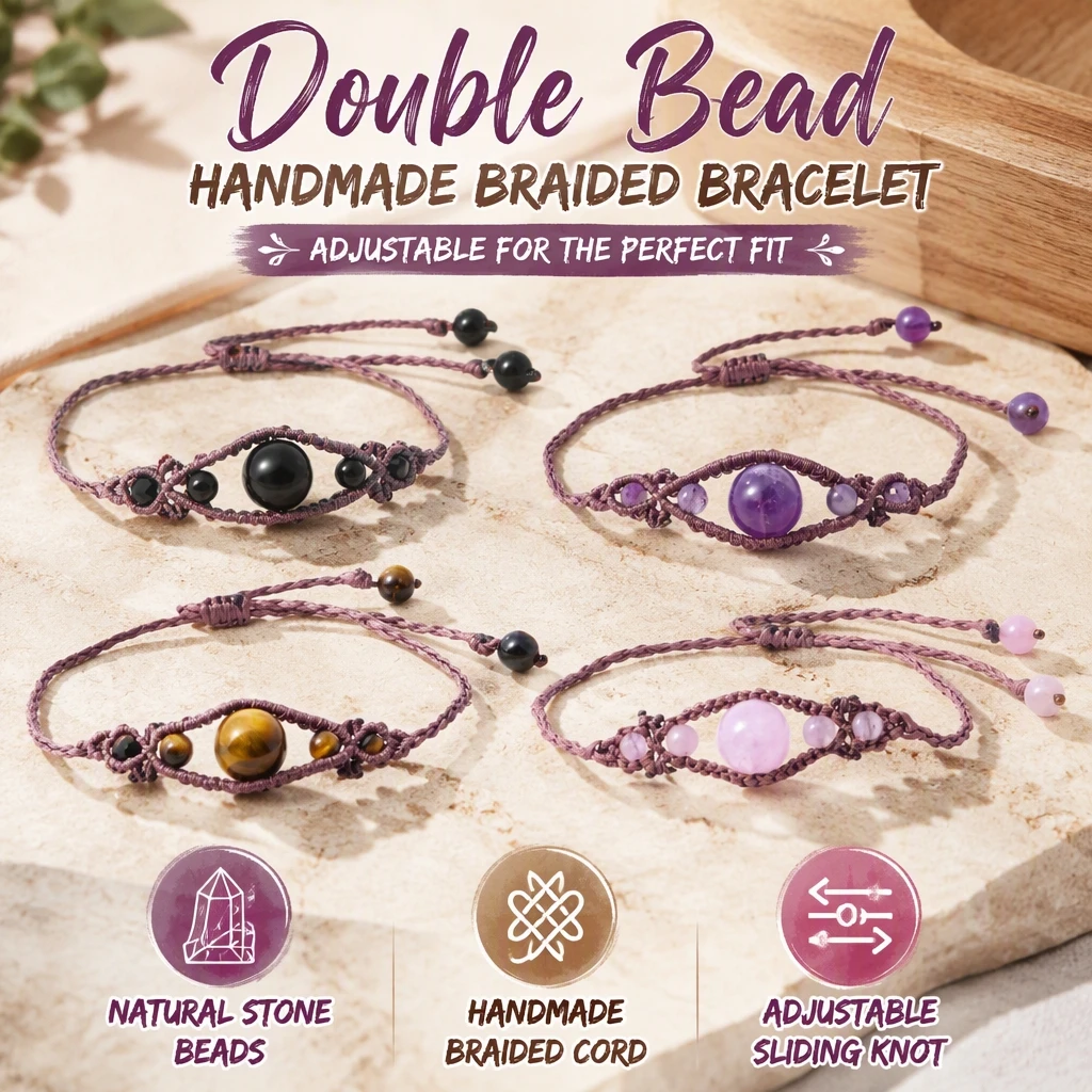 Handmade Woven Adjustable Bracelet with Double Eye Round Beads Bohemian Unisex Jewelry for Daily Wear, Birthday & Holiday Gift