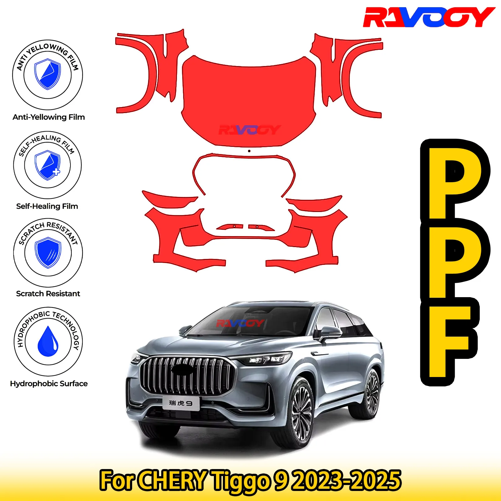 

Для CHERY Tiggo 9 2023-2025 глянцевая матовая черная предварительно вырезанная передняя PPF комплект защитной пленки для краски