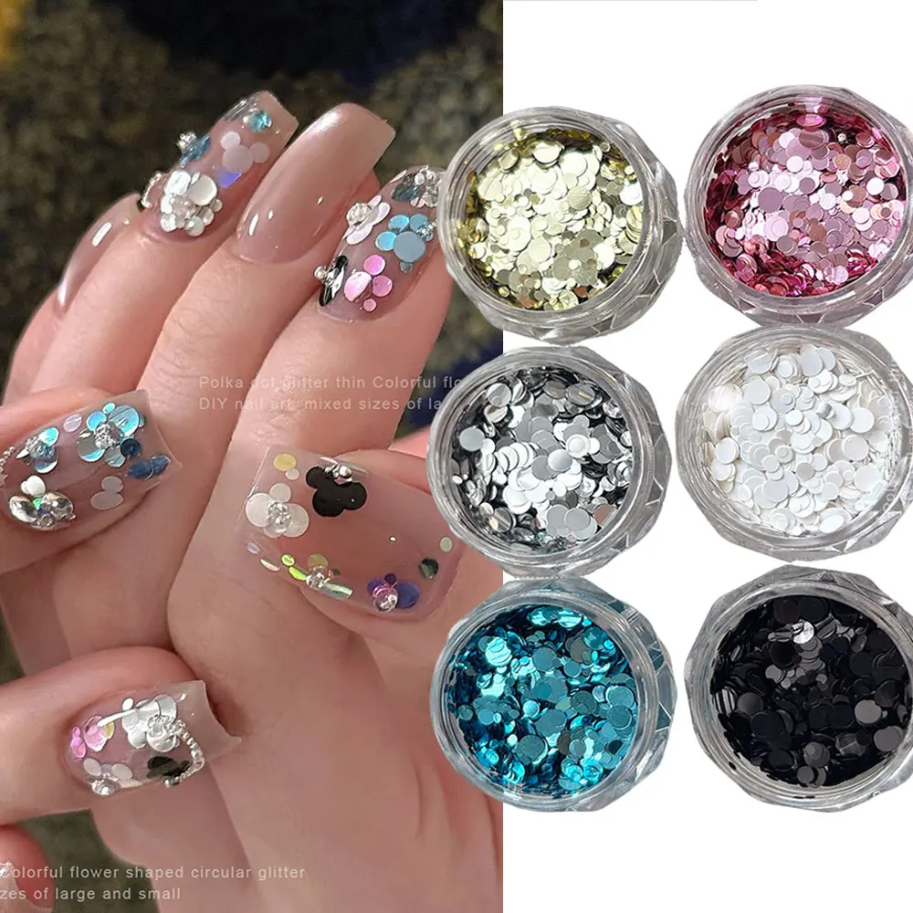1-3mm Mix 6color 3D Polka Dot Nail Sequins 3D Mini Round Dots Paillettes Nail Charms Shiny Spliced Flower Glitter Nail Sequins