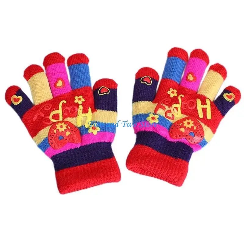 قفازات HX6F للأطفال للشتاء الدافئ، قفازات كرتونية حرارية سميكة، قلب كرتوني أنيق #2