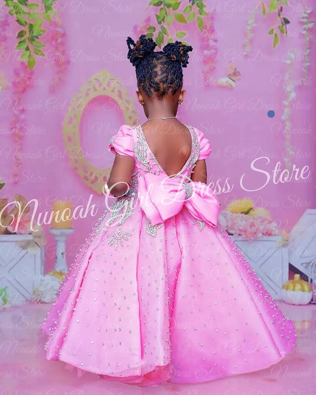 Vestidos florais rosa para casamento, com laço de cristal, apliques, vestido para sessão de fotos, primeira comunhão, personalizado